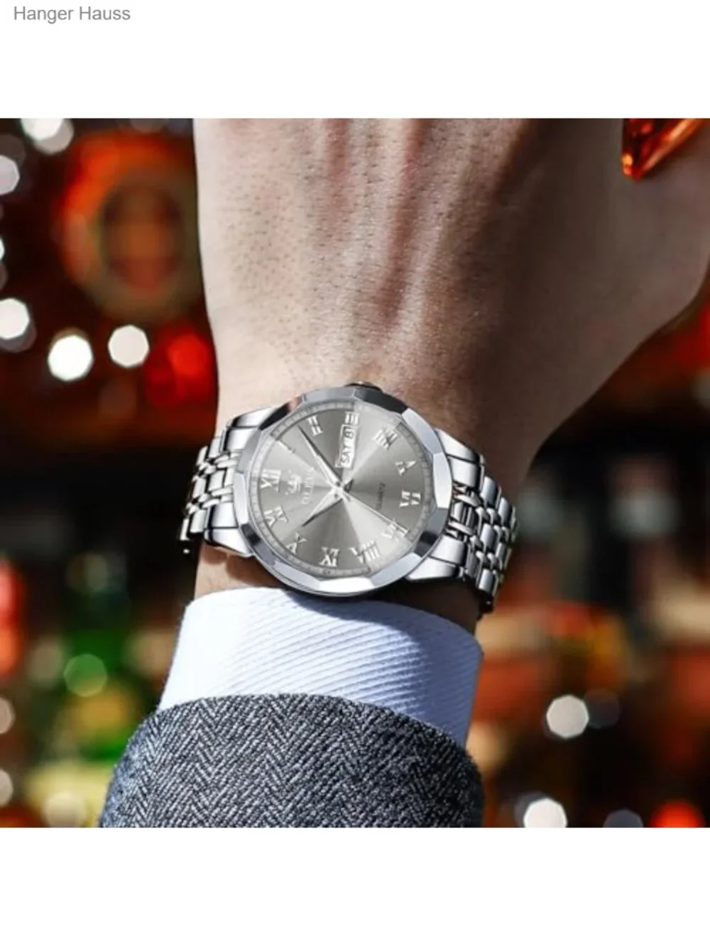 Men's Stainless Steel Analog Quartz Wrist Watch with Date and Luminous Hands